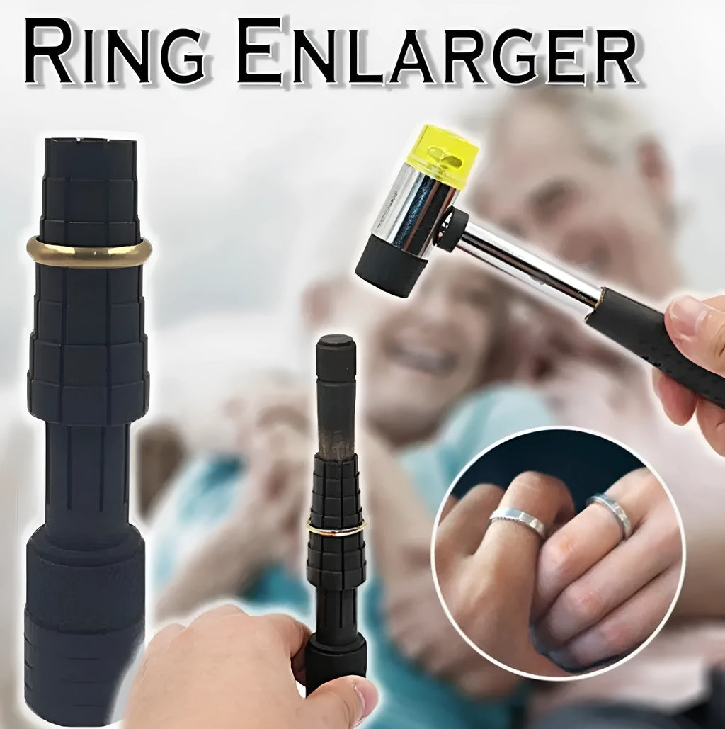 Professional HXF330025 ring stretcher tool set with circular frame, base expander, and rubber hammer for jewellery resizing.