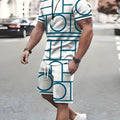 Grey polyester sports set with short-sleeved T-shirt and shorts on a hanger
