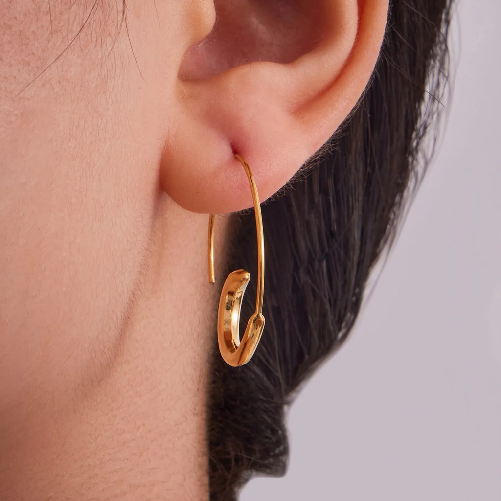 Gold-plated stainless steel geometric ring earrings for women, ins style, one pair, gold or steel finish