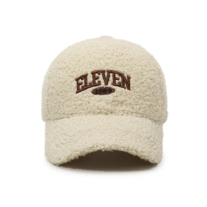 Winter lambskin baseball cap with dome crown and machine embroidery in assorted colours