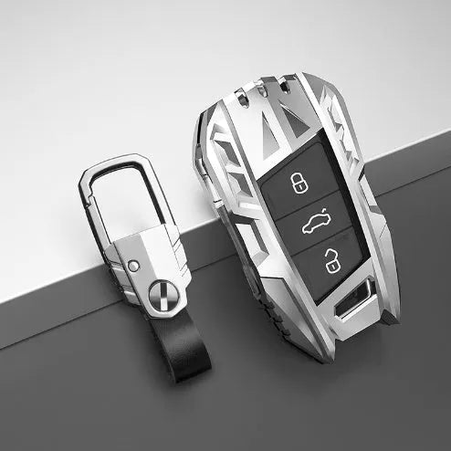 Metal mecha golf auto key shell protective cover in silver colour with buckle option