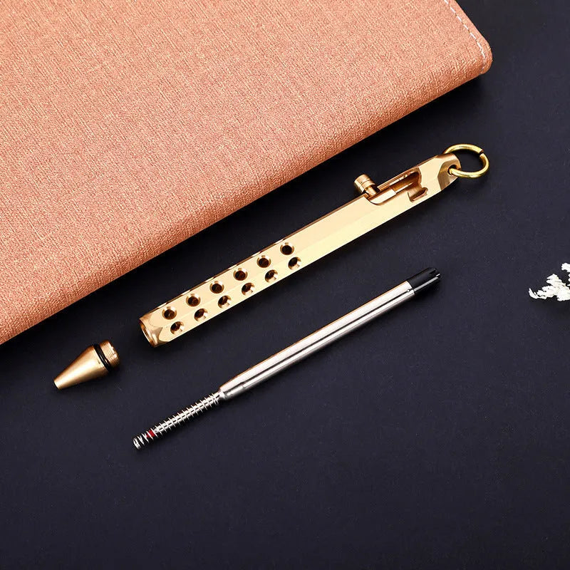 Solid brass hexagonal bolt roller pen with a 0.5mm tip shown in natural brass colour.