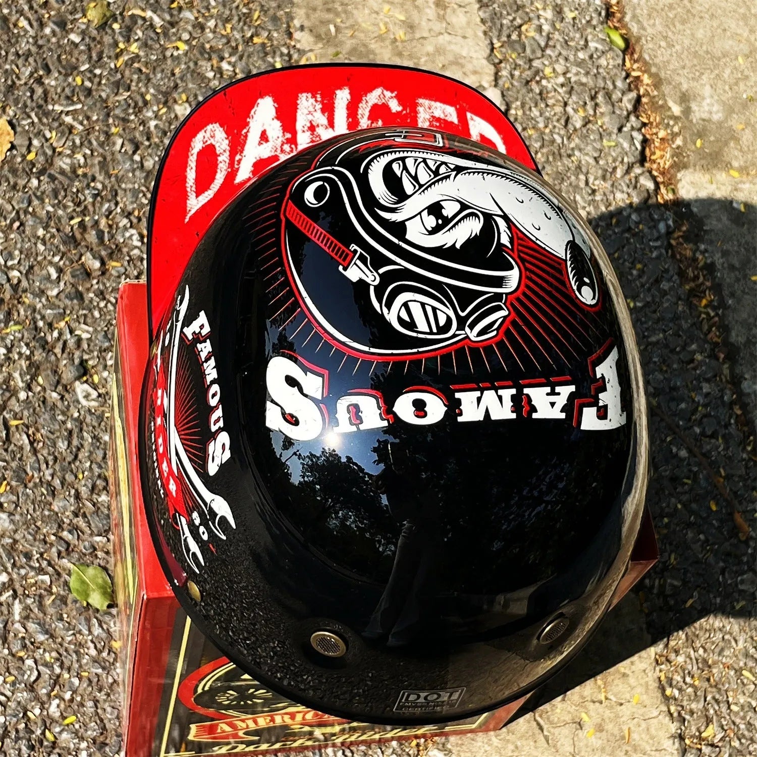 ABS motorcycle helmet with blue lens visor in Black Witch colour on a white background