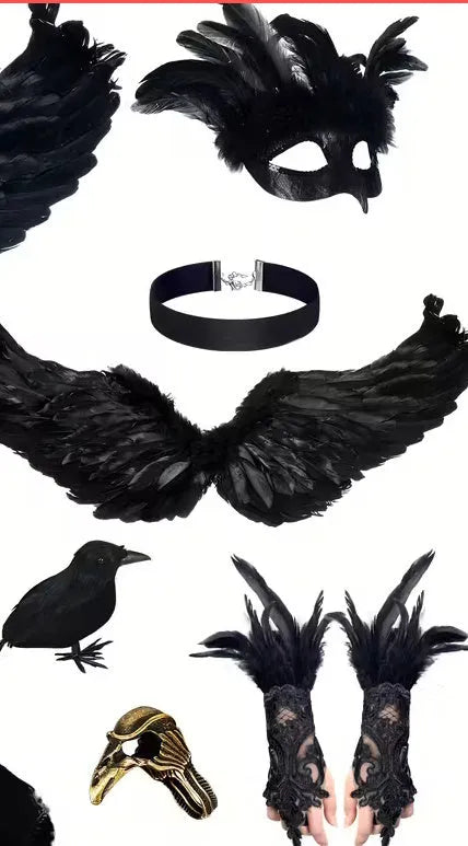 Black trumpet feather wings angel prop stage performance costume accessory