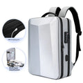 Waterproof ABS PC business backpack in black with curved shoulder straps and Oxford cloth exterior