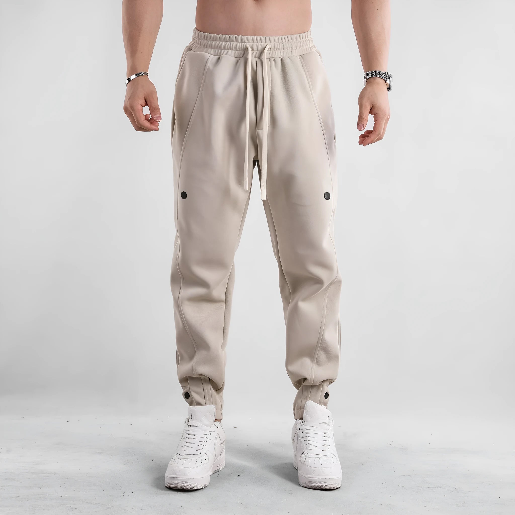 Men's loose-fit cotton casual trousers in light blue, mid-waist design, available in sizes M to XXXL