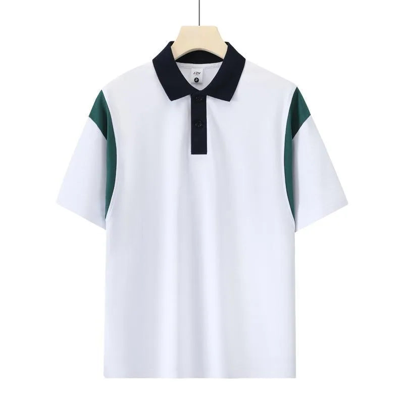 Man's black short sleeve cotton t-shirt with raglan sleeves, shown on a hanger.