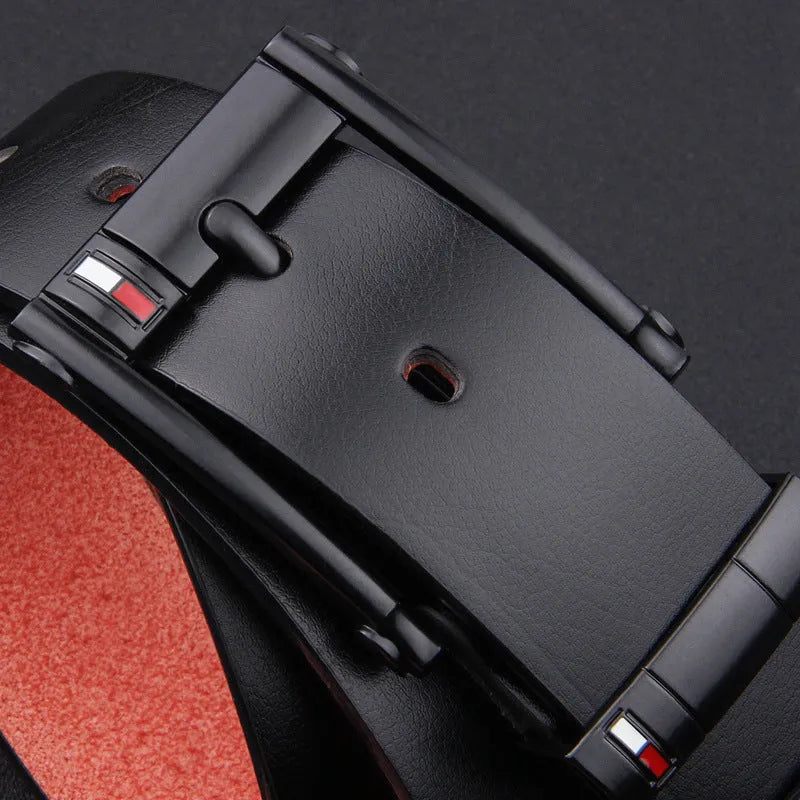 Mens fashion antique pin buckle belt in black – alloy buckle imitation leather strap