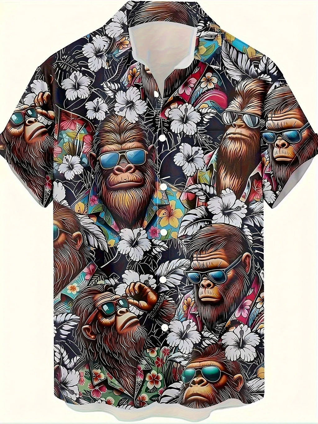 Men's floral print short sleeve shirt with loose cardigan style in polyester elastic fabric
