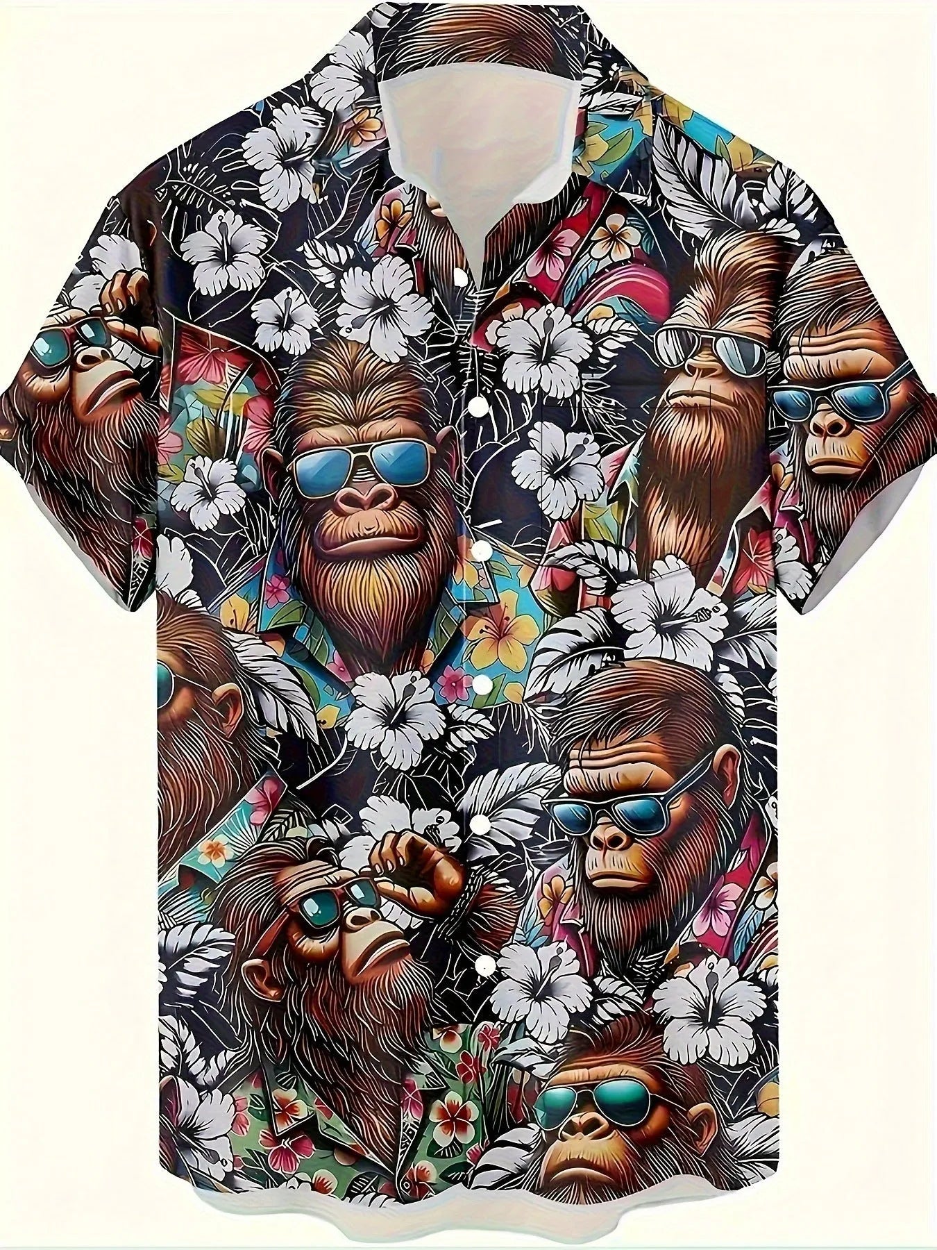 Men's floral print short sleeve shirt with loose cardigan style in polyester elastic fabric