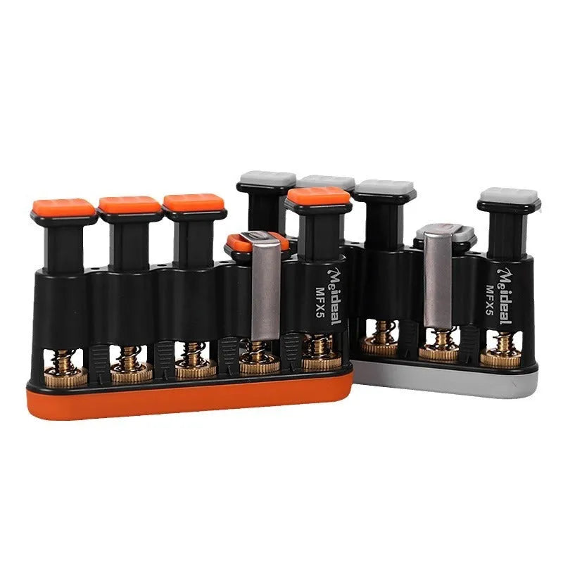Grey and orange silicone finger trainer for musician hand muscle development