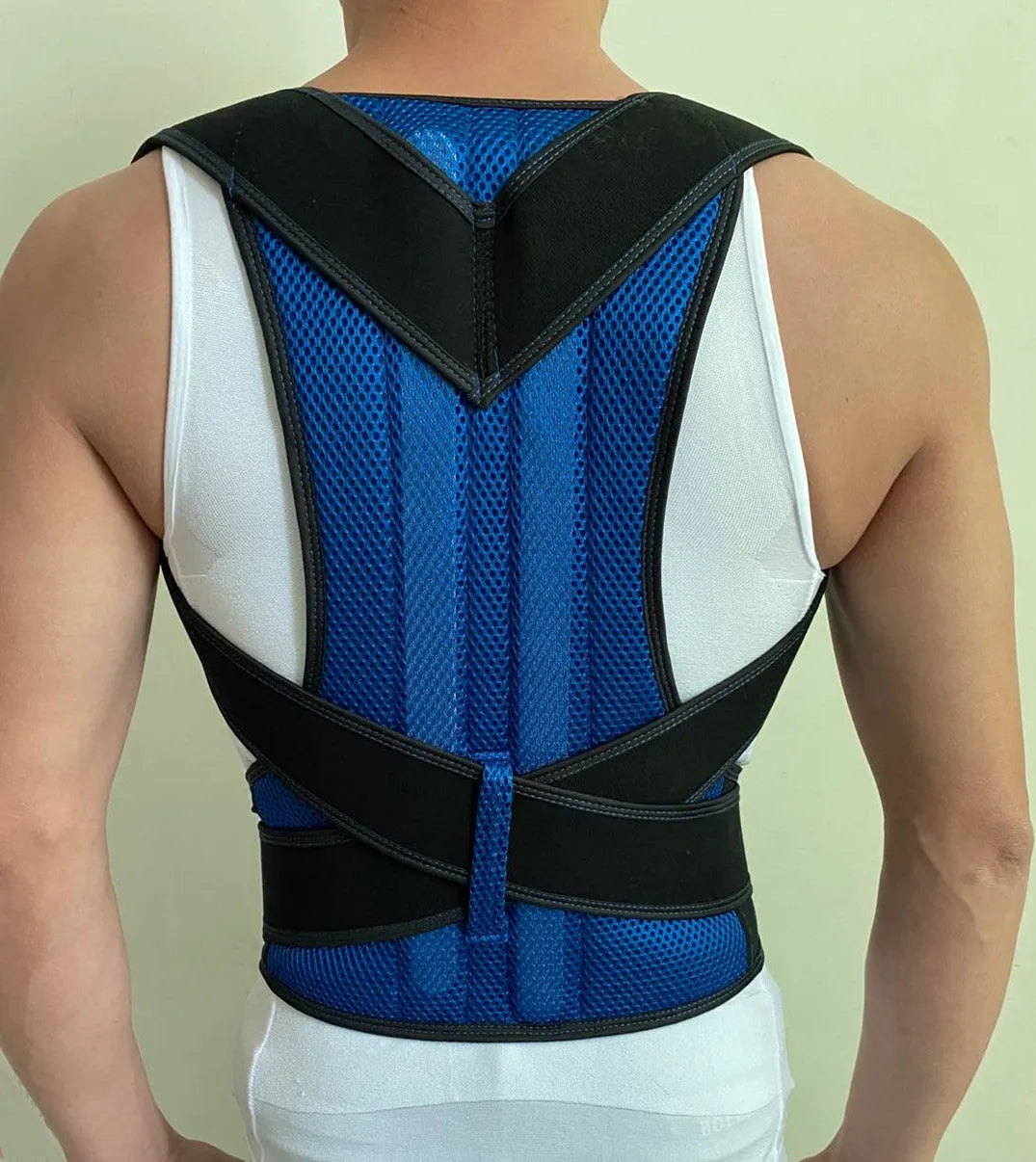Adjustable spandex Lycra back fixation belt for posture correction in red, blue, and black, sizes S to 5XL