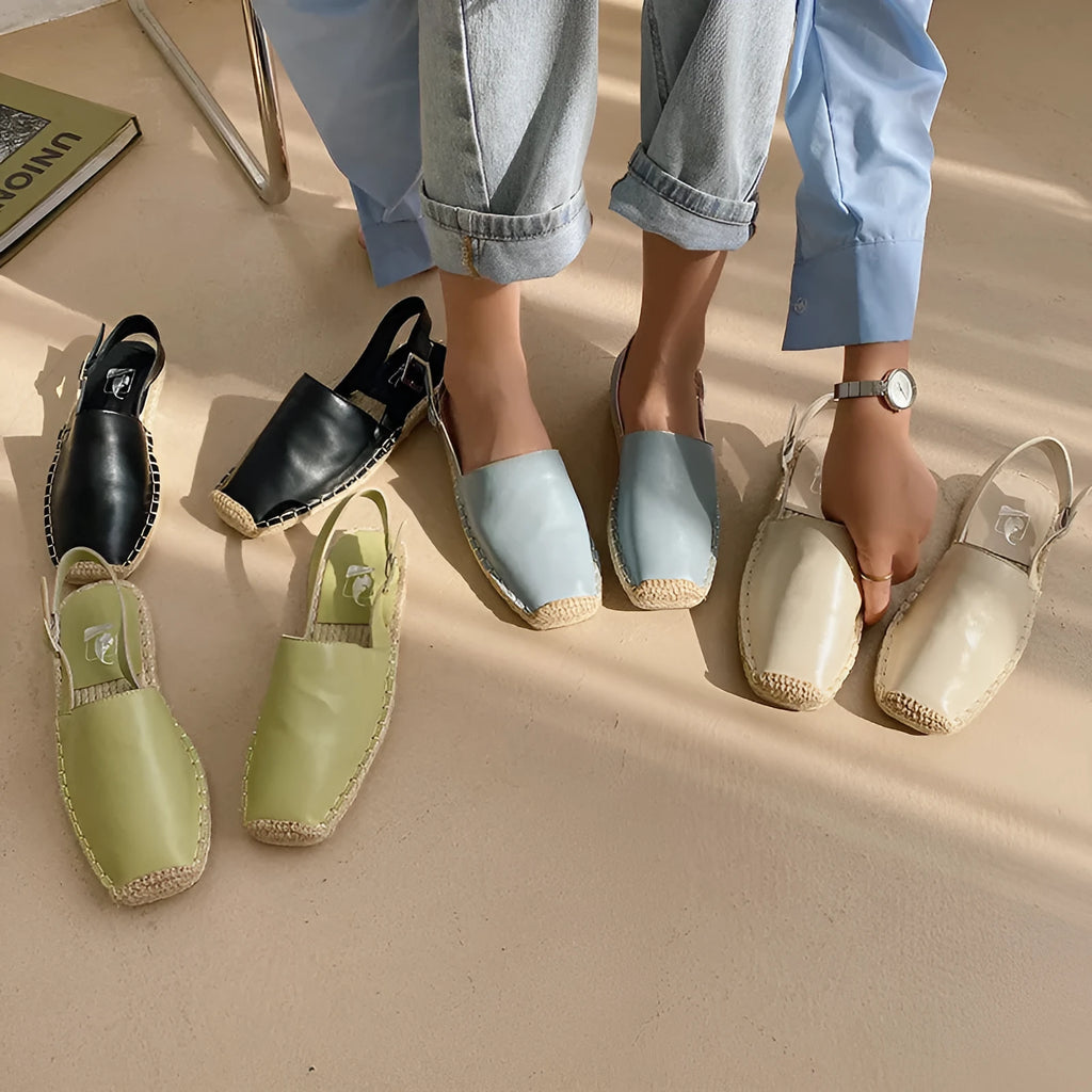 Women's retro fisherman flat sandals in canvas with black, blue, creamy white, and yellow colour options