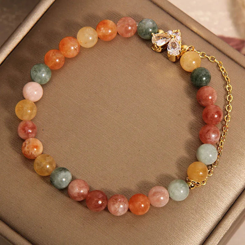 Women's cartoon style crystal bracelet with Fu Lu Shou charms made from V-shaped zircon