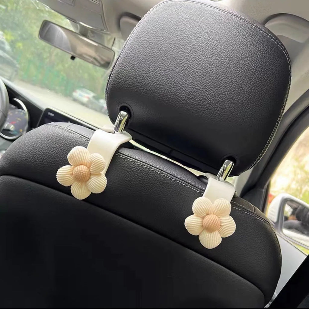 Khaki flower design plastic car seat hook for storage behind headrests