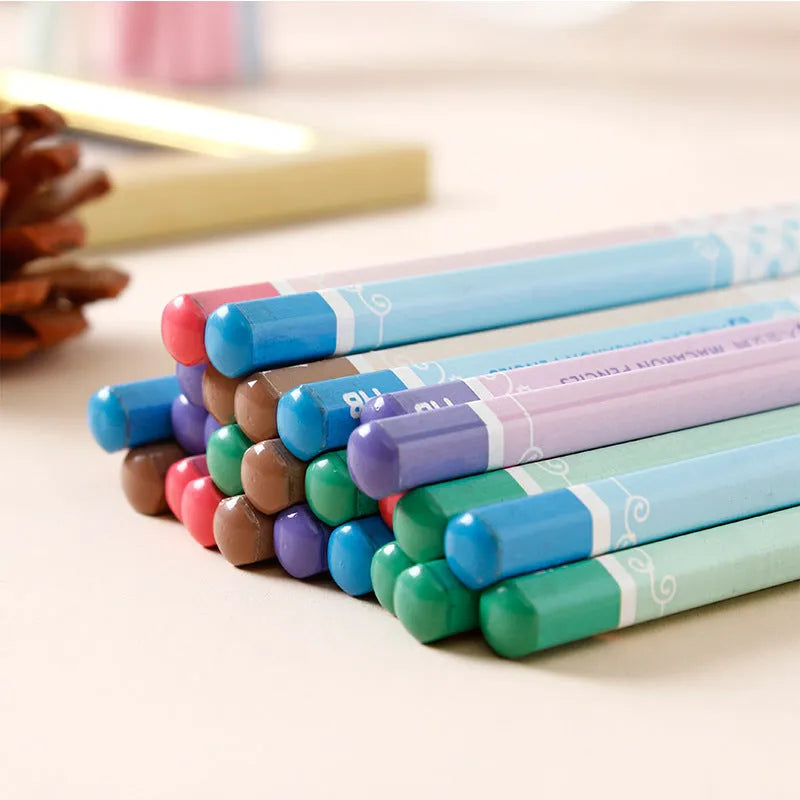 Basswood six-angle rod thermal transfer pencil with HB refill, shown in a barrel of 50 pieces.