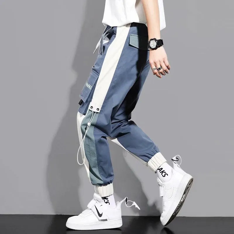 Men's cotton ankle-tied drawstring casual pants in 31 Black, skinny fit, side view