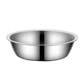 Stainless steel pet bowl set showing five different sizes from 13cm to 22cm diameter.