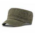 Flat top military cap in cotton fabric with adjustable strap and four colour options