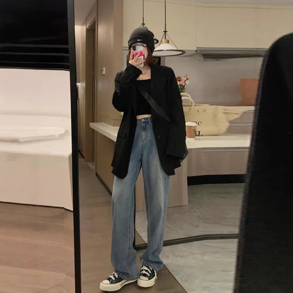 Korean-style solid-colour women's suit jacket with long sleeves and pockets