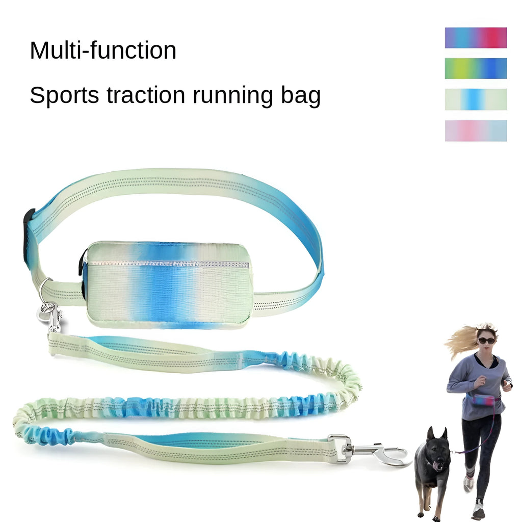 Hands-free adjustable dog leash with waist belt and reflective traction rope