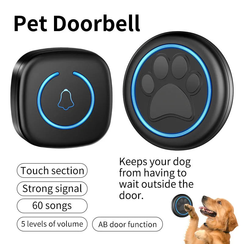 Black and white wireless pet training doorbell with waterproof touch button and receiver unit