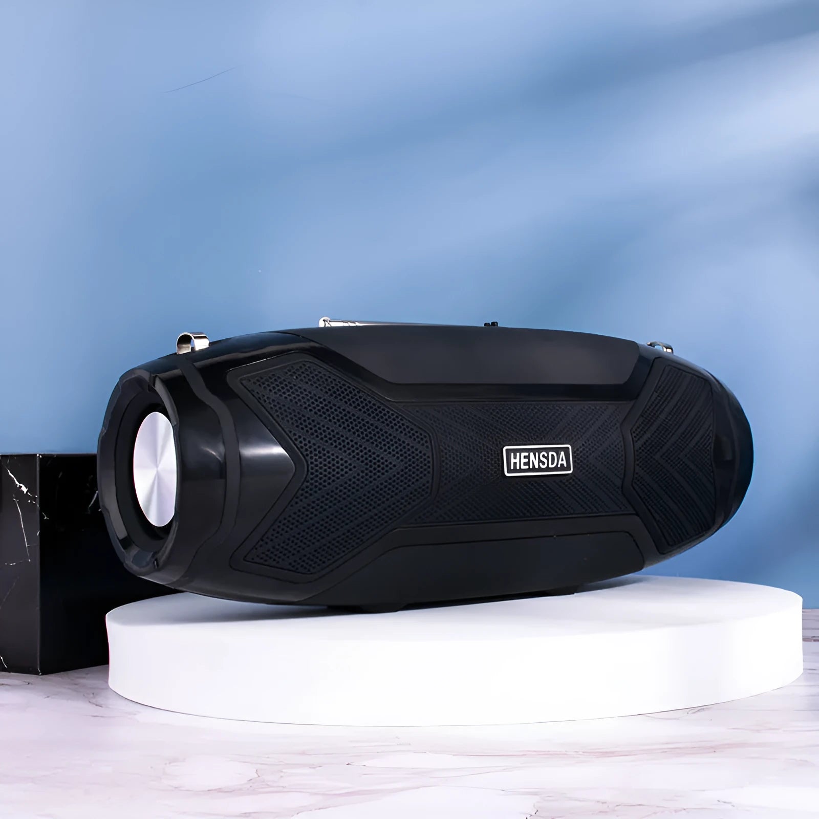 Compact Bluetooth speaker with plastic construction available in black, blue, green, grey, or red colour options