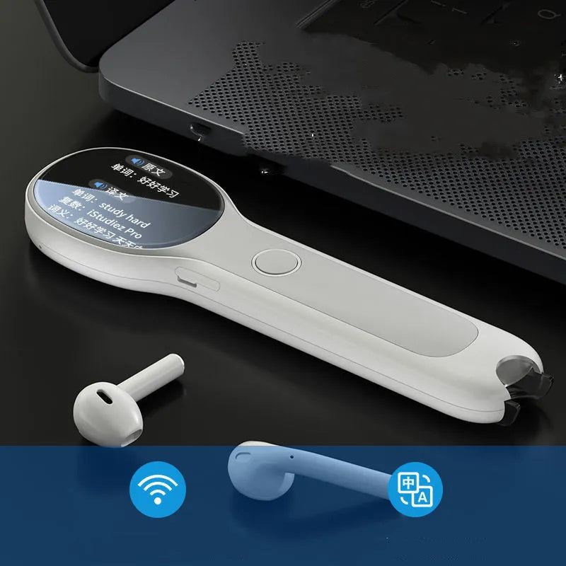 White universal reading pen with translation functions and USB charging cable