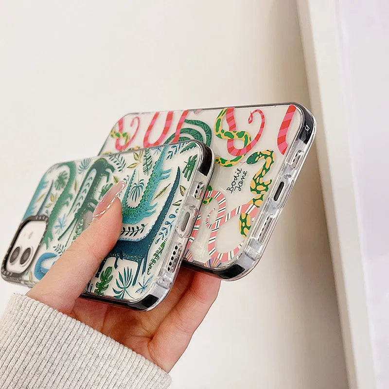Snake pattern drop-proof mobile phone case for iPhone 14 Pro Max 13 12 series, shockproof cover