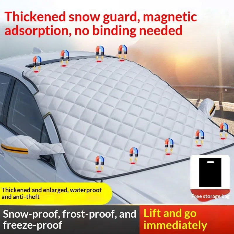 Thickened aluminium foil front windshield snow cover for SUV and sedan with magnetic attachment