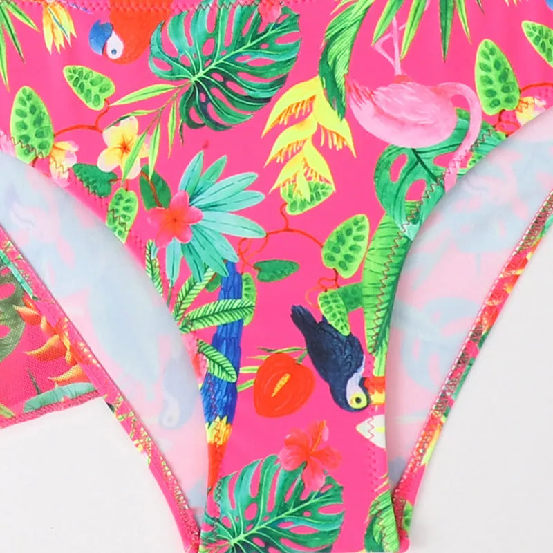 Girls floral bikini swimsuit with split overclothes design for swimming and wading activities