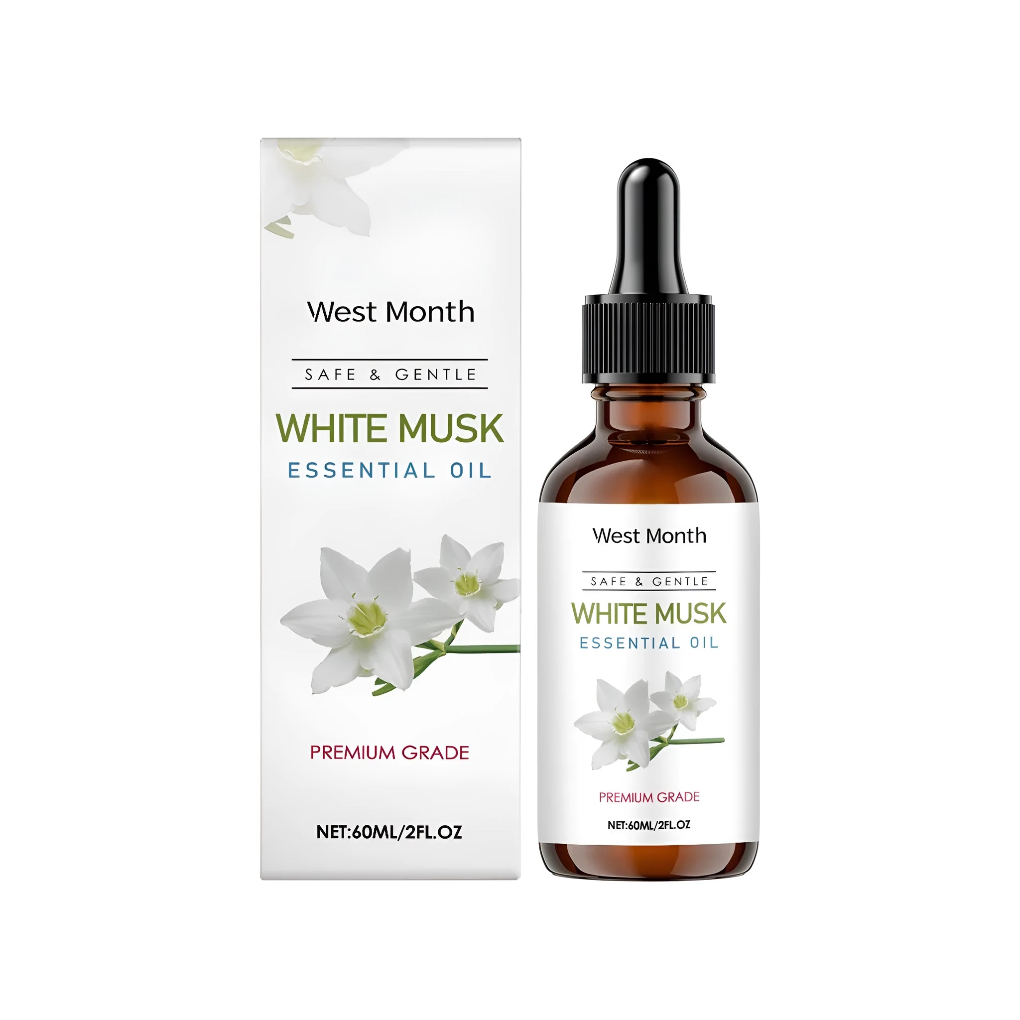 White Musk Soiling Oil Plant 60ml dropper bottle with clear topical formulation