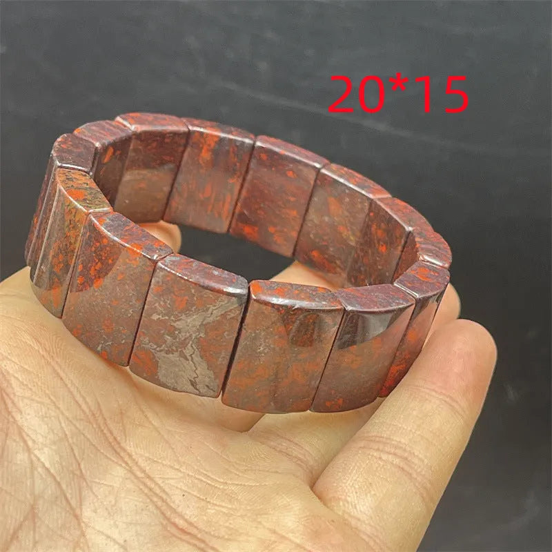 Bloodstone quartz rock jade bracelet in modern simple style on wrist