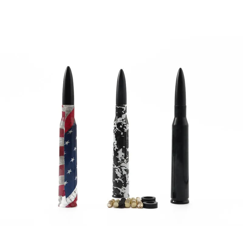 14cm bullet car antenna in camouflage green, colour black, and American flag designs for vehicle modification