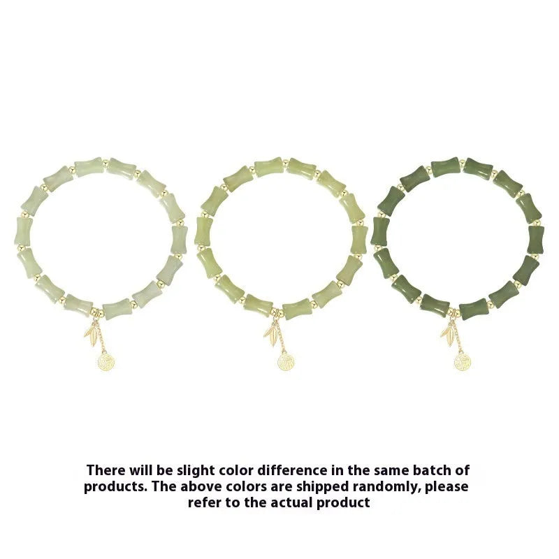 Chinese bamboo joint Hetian jade bracelet and necklace set for women