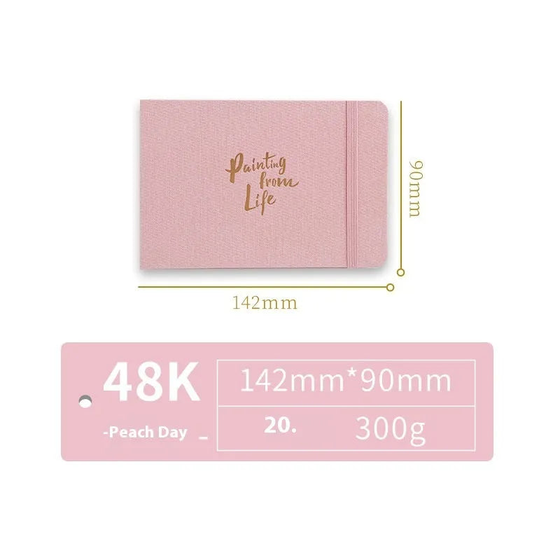 Feiluniao handmade fabric watercolour sketchbook with decorative cover, 185mm long.