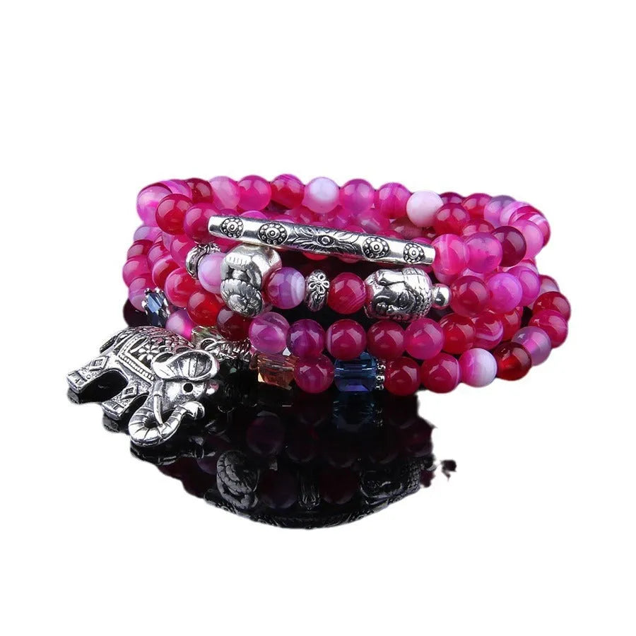 Multi-layer natural agate crystal bracelet with 6mm beads in women's design