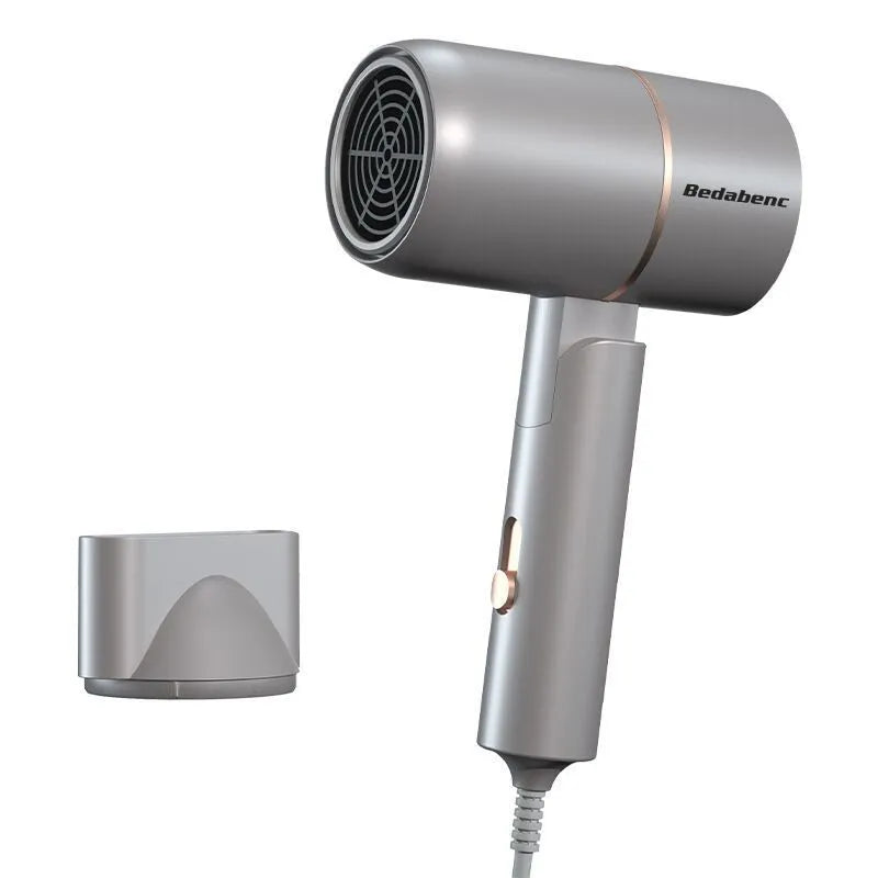 Portable folding low power ABS hair dryer in blue with folding handle and two-pin plug