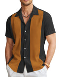 Man wearing a slim fit, short sleeve Hawaiian print shirt with a cardigan style.