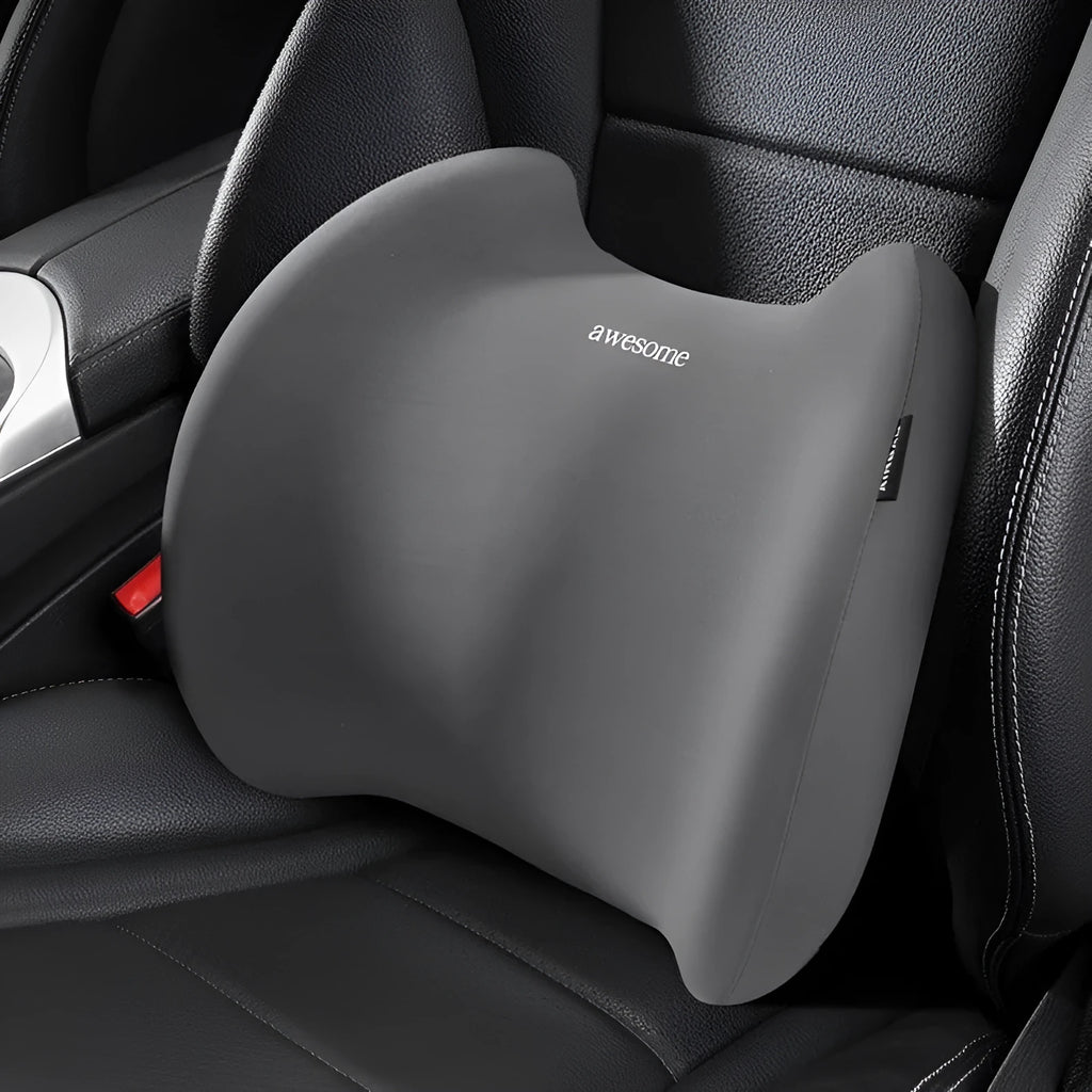 Car memory cotton pillow set showing headrest and lumbar support cushion in grey colour option
