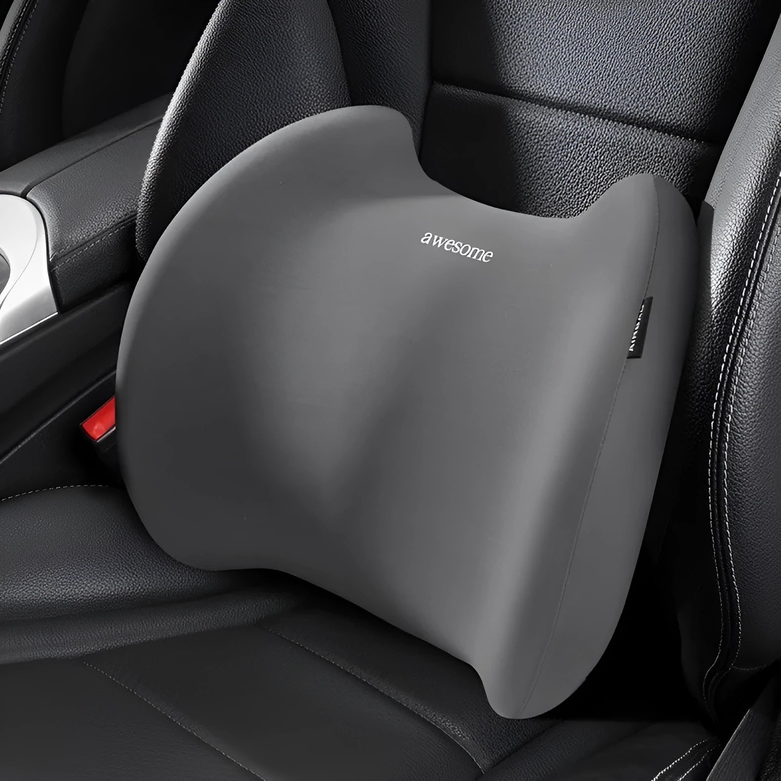 Car memory cotton pillow set showing headrest and lumbar support cushion in grey colour option