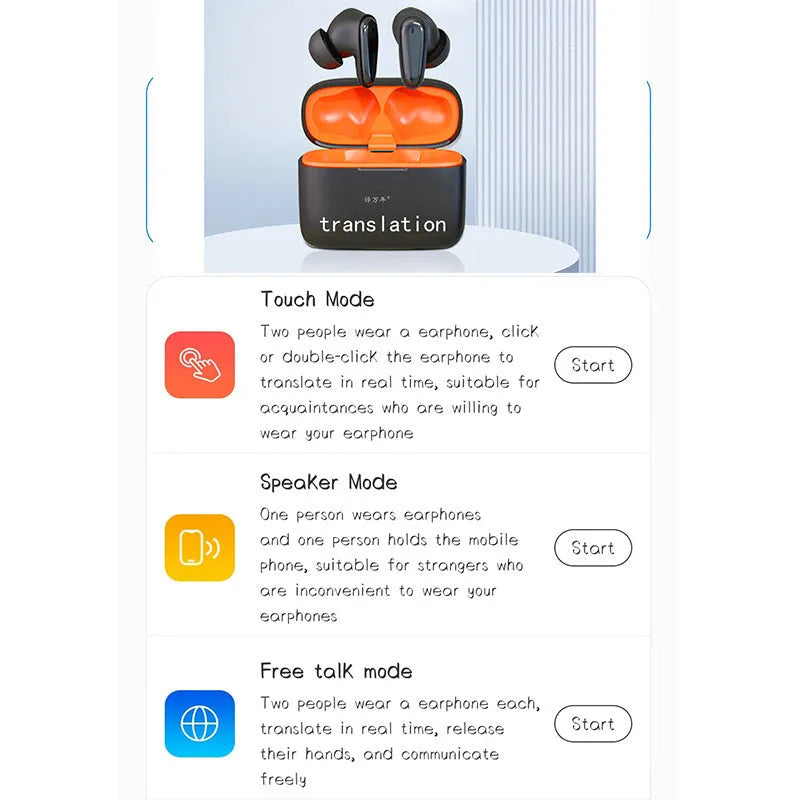 Bluetooth smart in-ear headphones in white, black, dark blue, or lotus root, with charging case and cable.