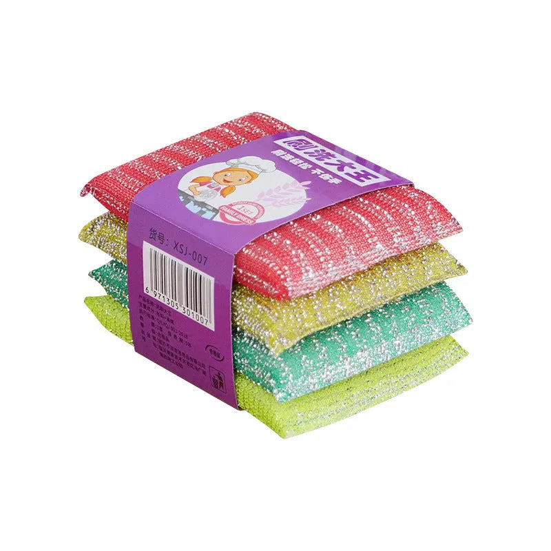 Pinstripe fabric dishwashing sponge mop in mixed macaron colours on a kitchen counter.