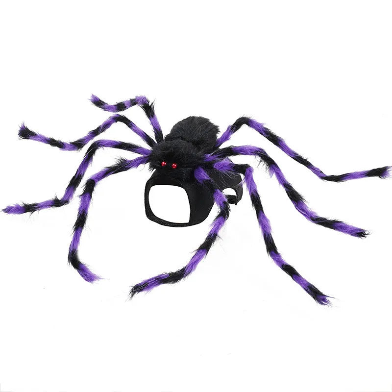A grey spider costume for a dog or cat, showing the Halloween pet clothing.
