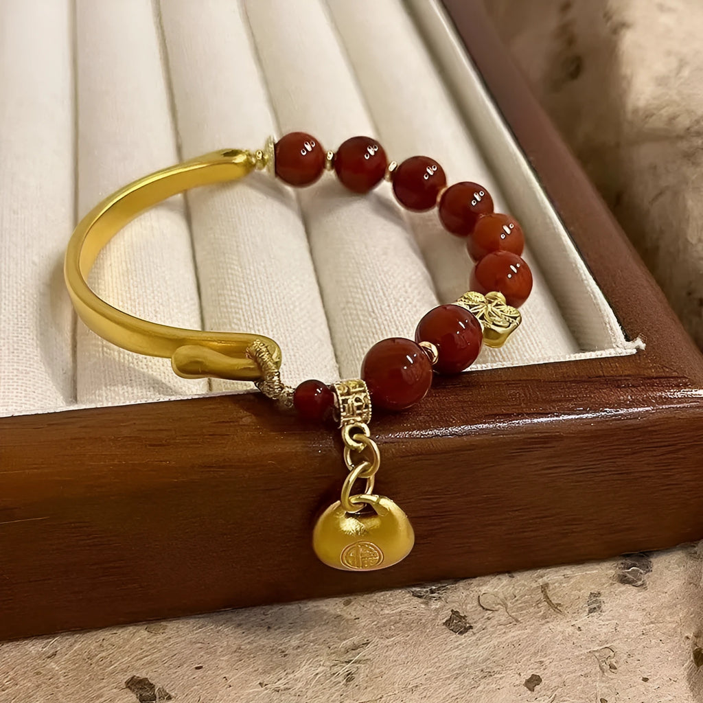 Golden South Red agate character ingot bracelet women's antique style accessory with manual craftsmanship