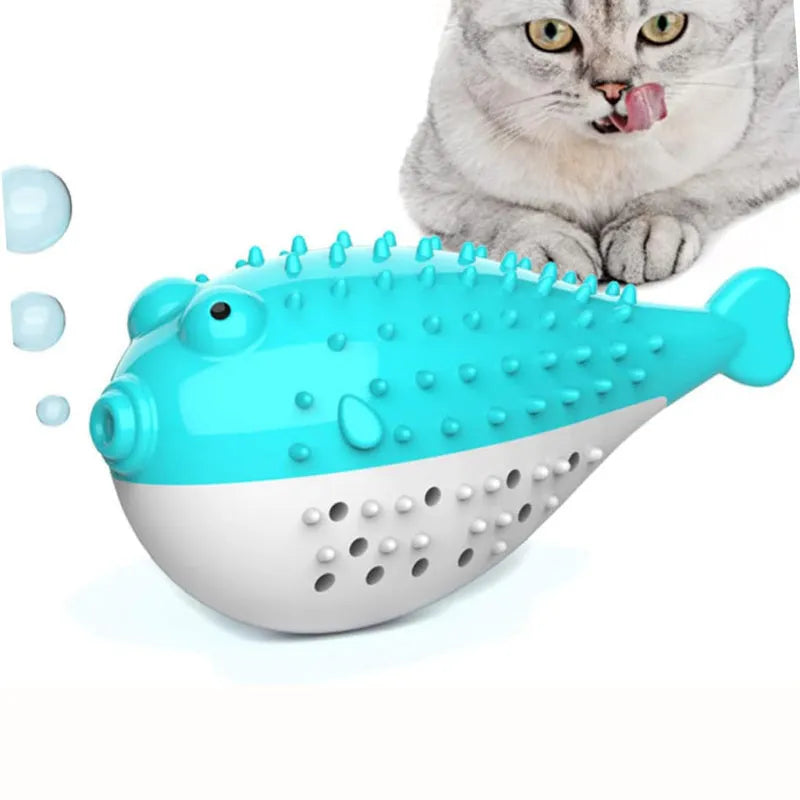 Mint Toys blue silicone fish-shaped cat chew toy with grabbing design for interactive play