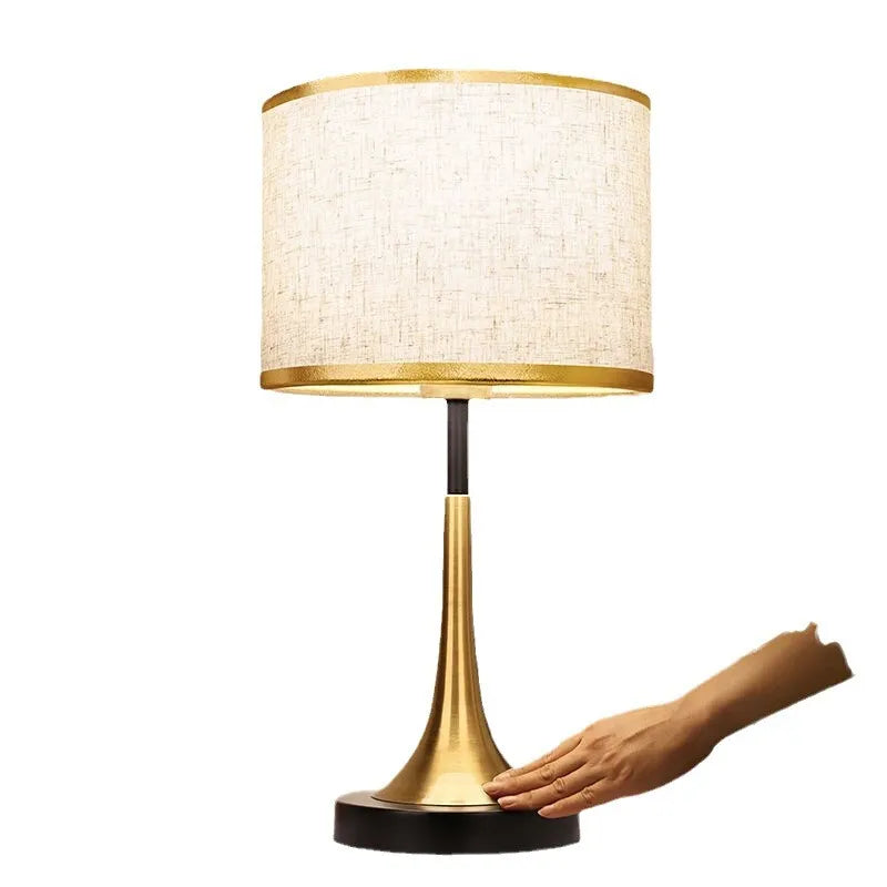 Touch sensor dimming table lamp with stepless dimming, Phnom Penh fine linen shade, modern style