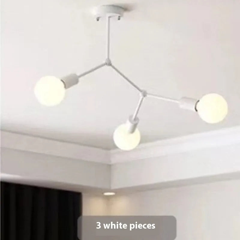 Nordic style black iron chandelier with multiple lights hanging from a ceiling