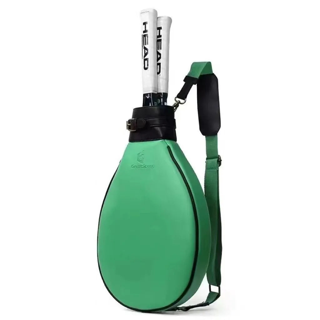 Women's retro style leather one-shoulder badminton bag shown in multiple colour options.