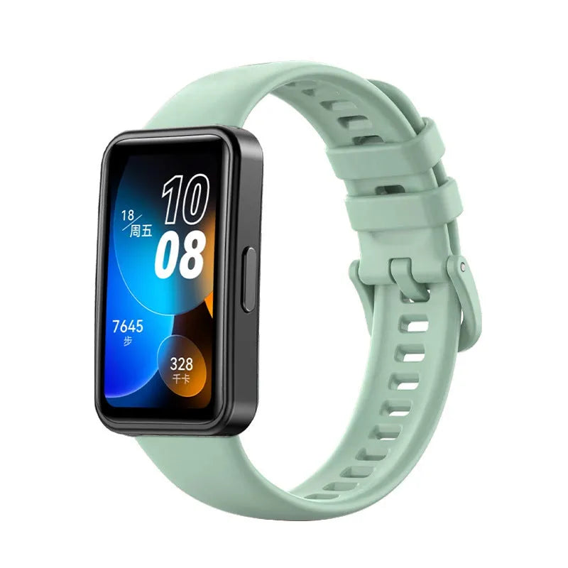 Huawei silicone watch strap in monochrome design on display with eleven colour options